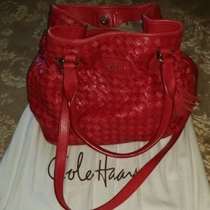 Cole Haan red leather braided bag